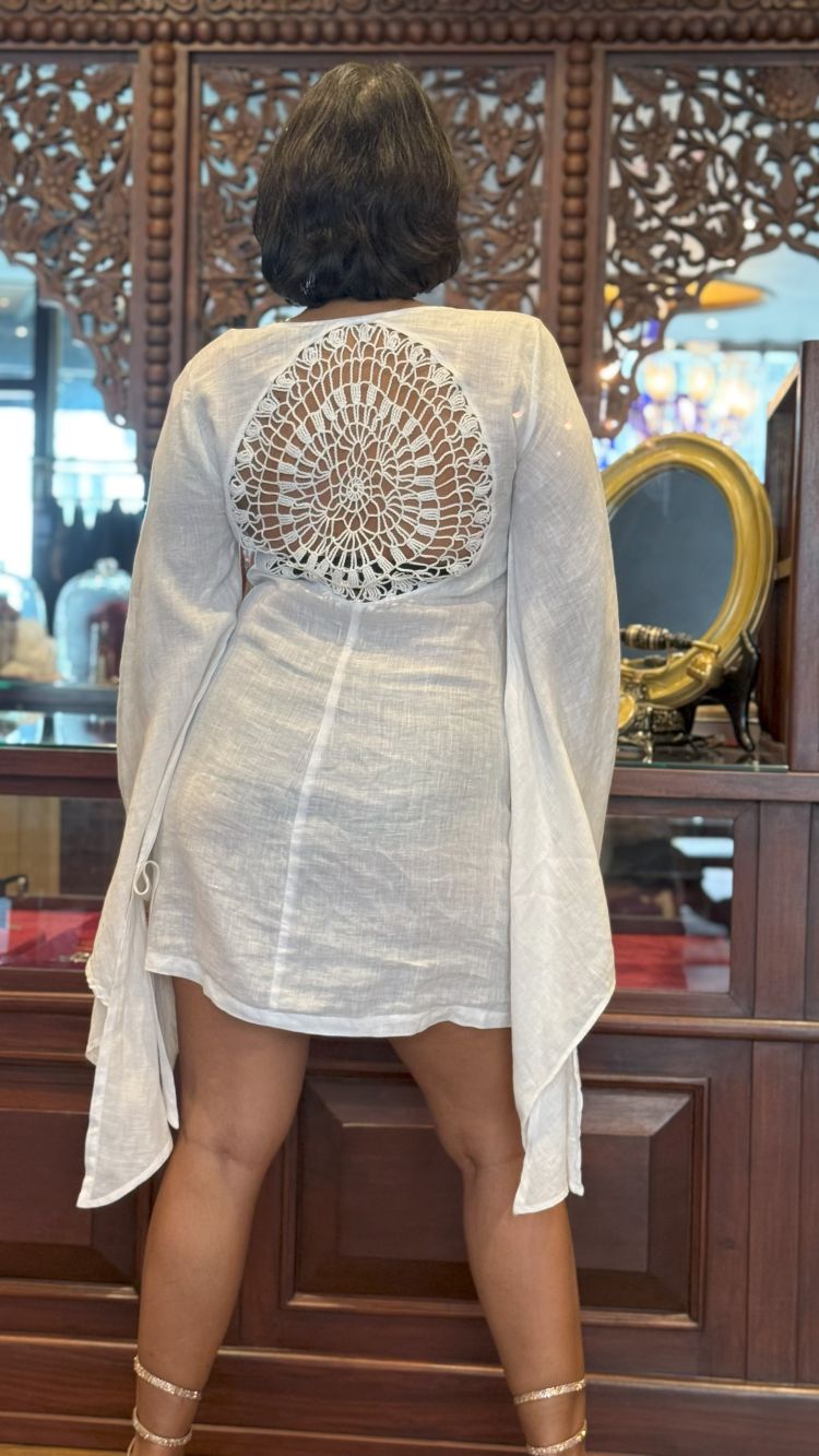 Linen Atelier, Dramatic sleeve dress with lace detailed back - Image 4